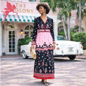 VINTAGE 1970's SAKS FIFTH AVENUE Iris Apfel Style Floral Pop Art Maxi Dress